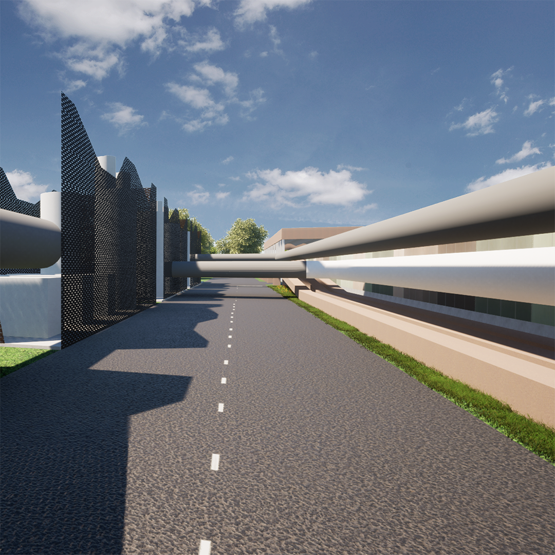 Viale delle serre di compostaggio dove avverrà la ricezione dei rifiuti.